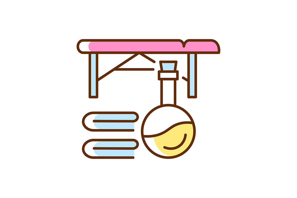 Massage tools and equipment RGB color icons set