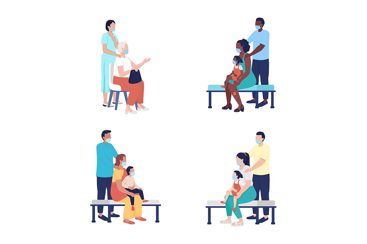 Medical consultation flat color vector character set