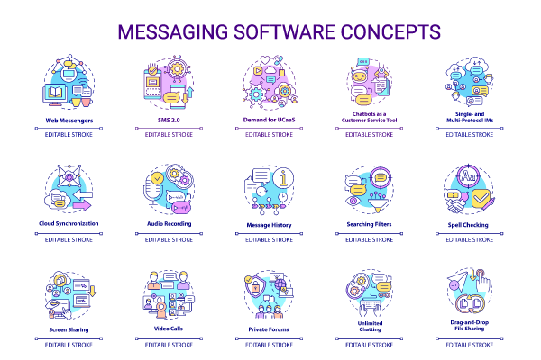 Messaging software concept icons bundle