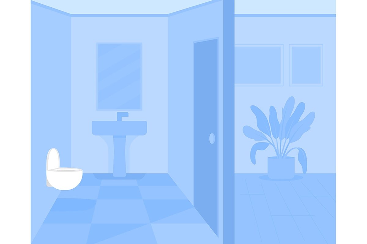 Monochrome bathroom flat color vector illustration set