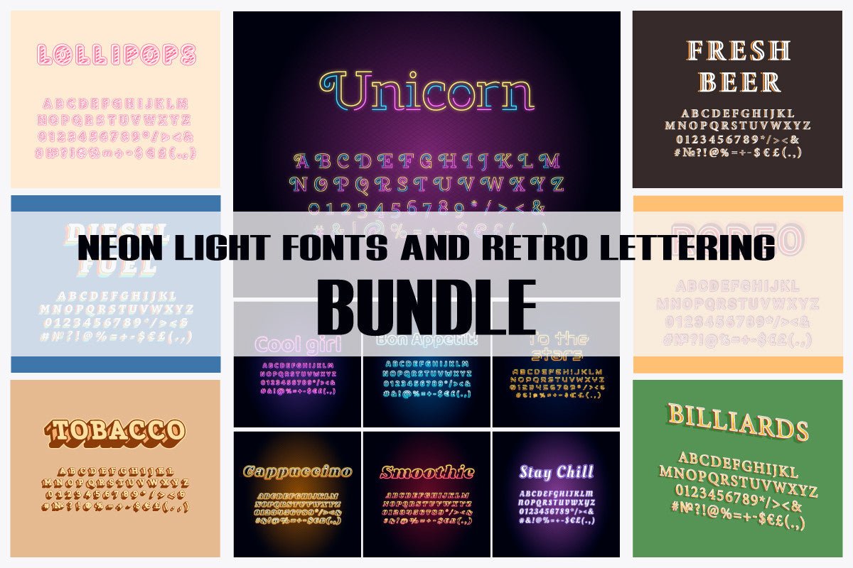 Neon light fonts bundle