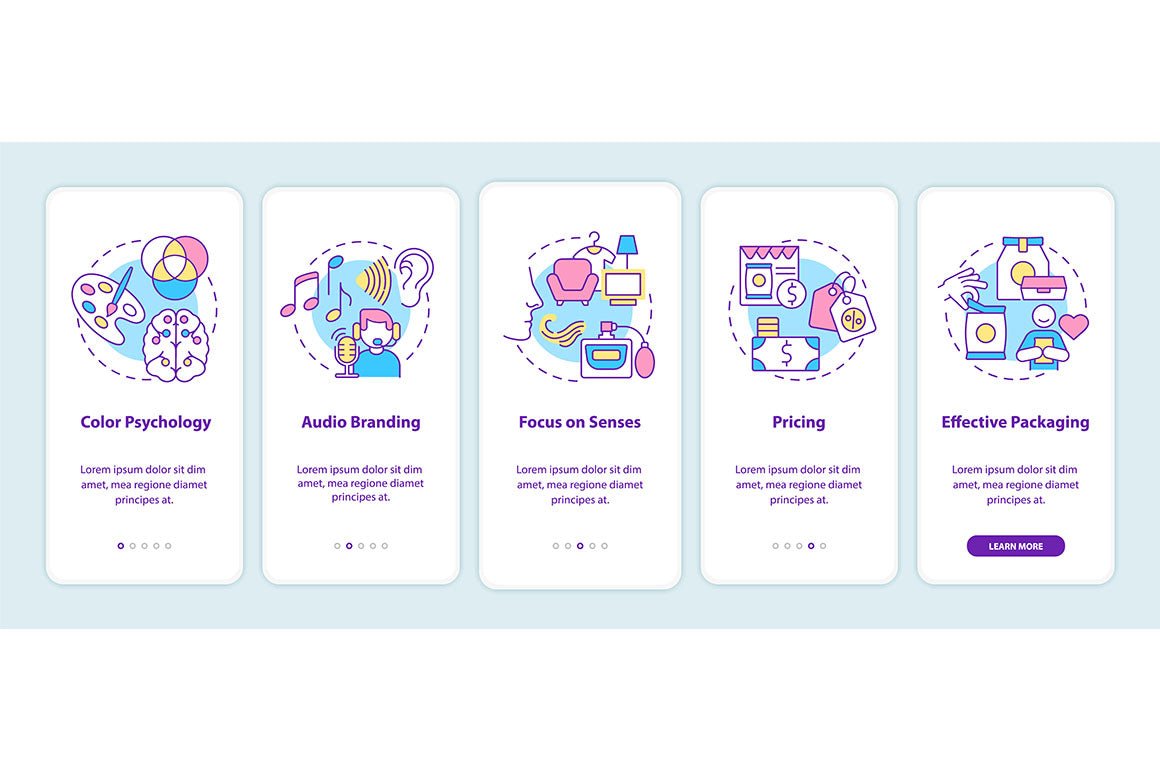 Neuromarketing onboarding mobile app page screen bundle