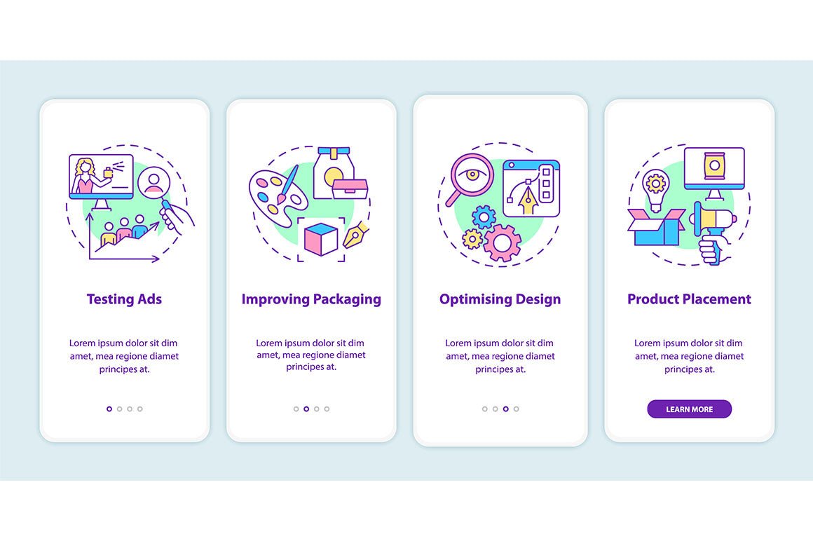 Neuromarketing onboarding mobile app page screen bundle