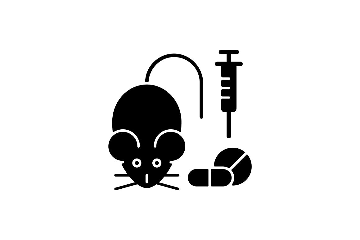 No animal testing black glyph icons set on white space