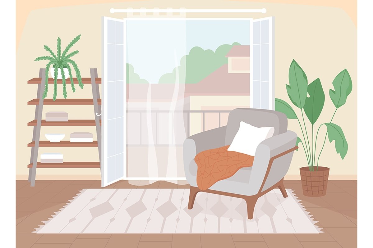 Nordic style home flat color vector illustration set