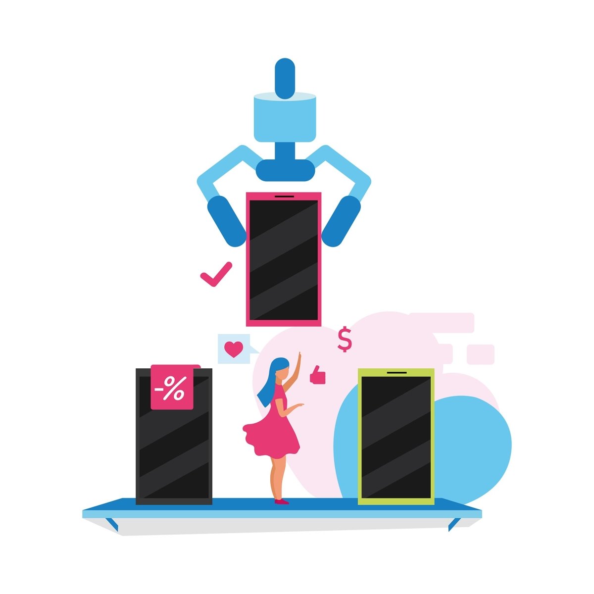 Online and store shopping flat illustrations set
