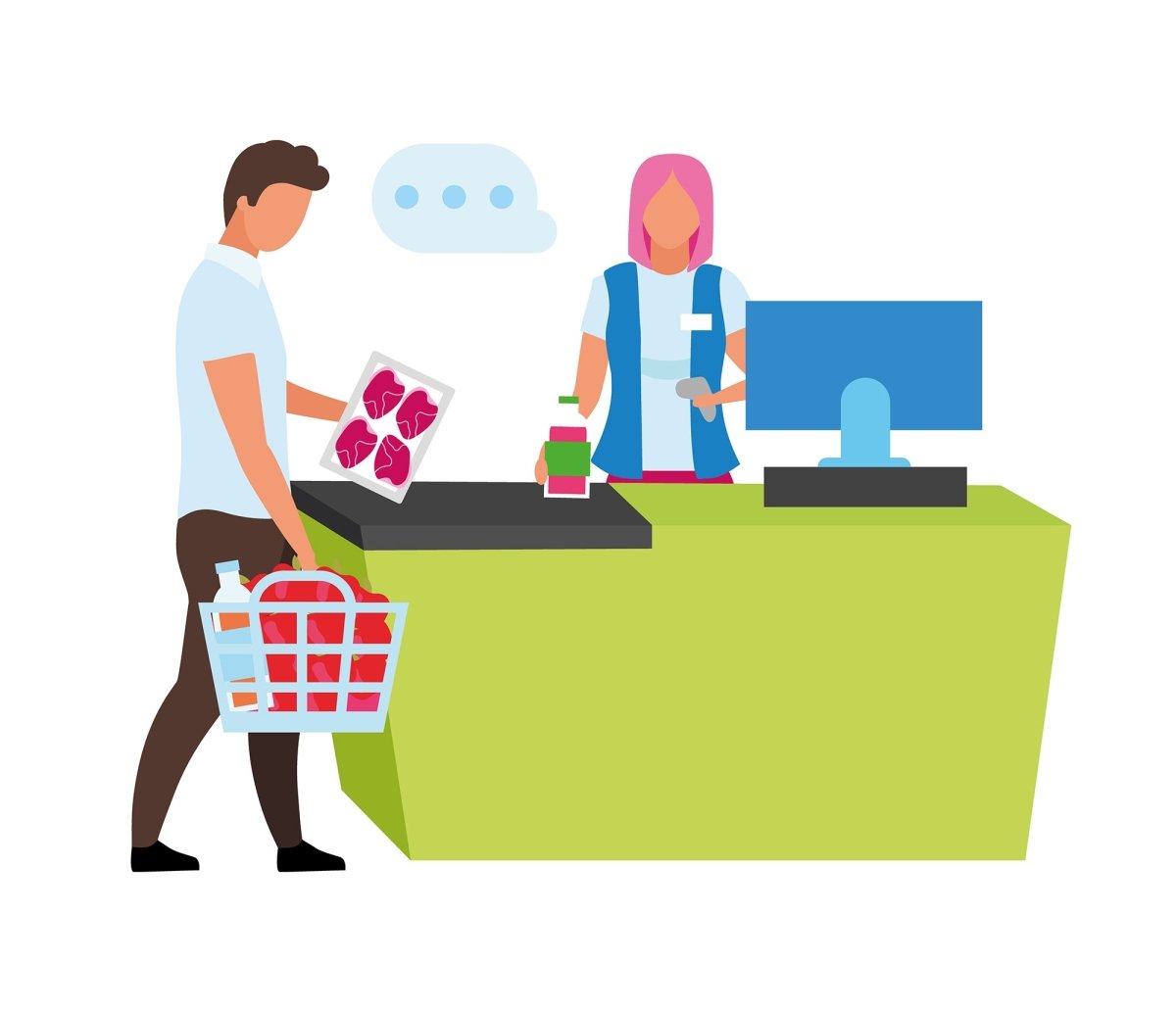 Online and store shopping flat illustrations set