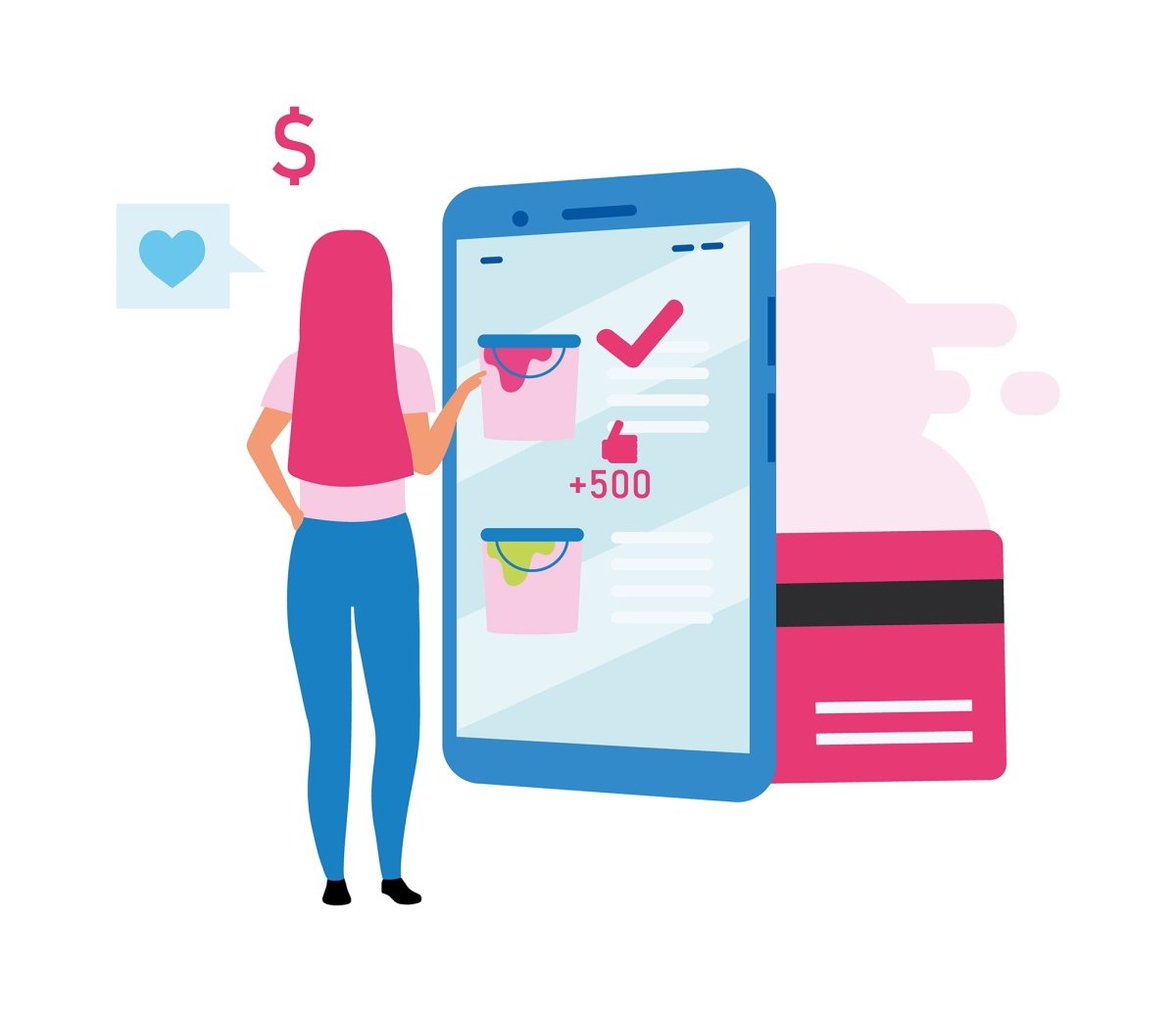 Online and store shopping flat illustrations set