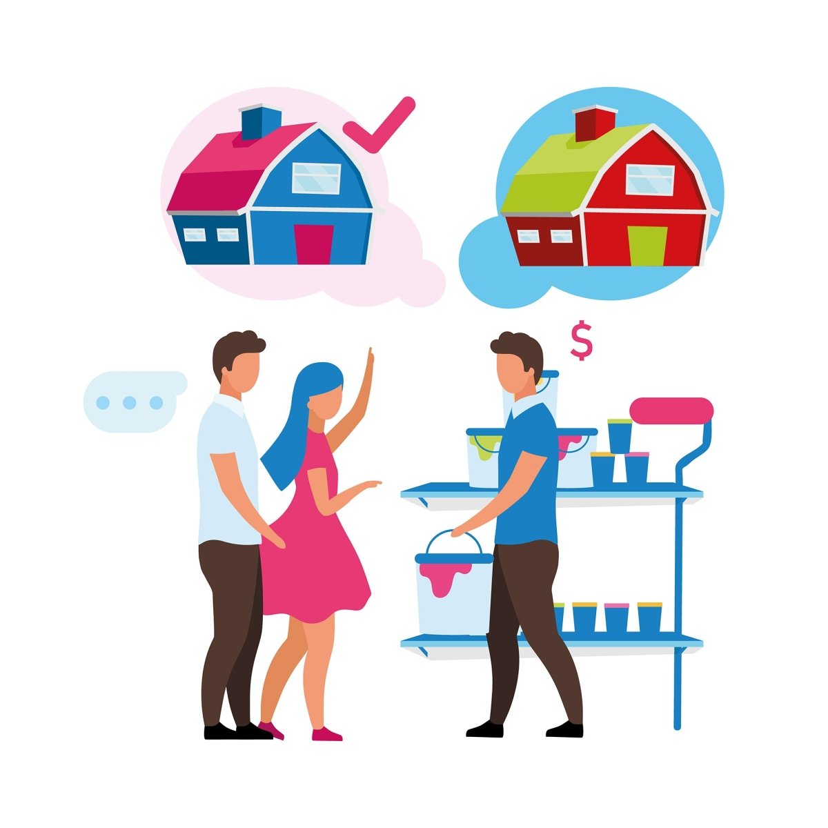 Online and store shopping flat illustrations set
