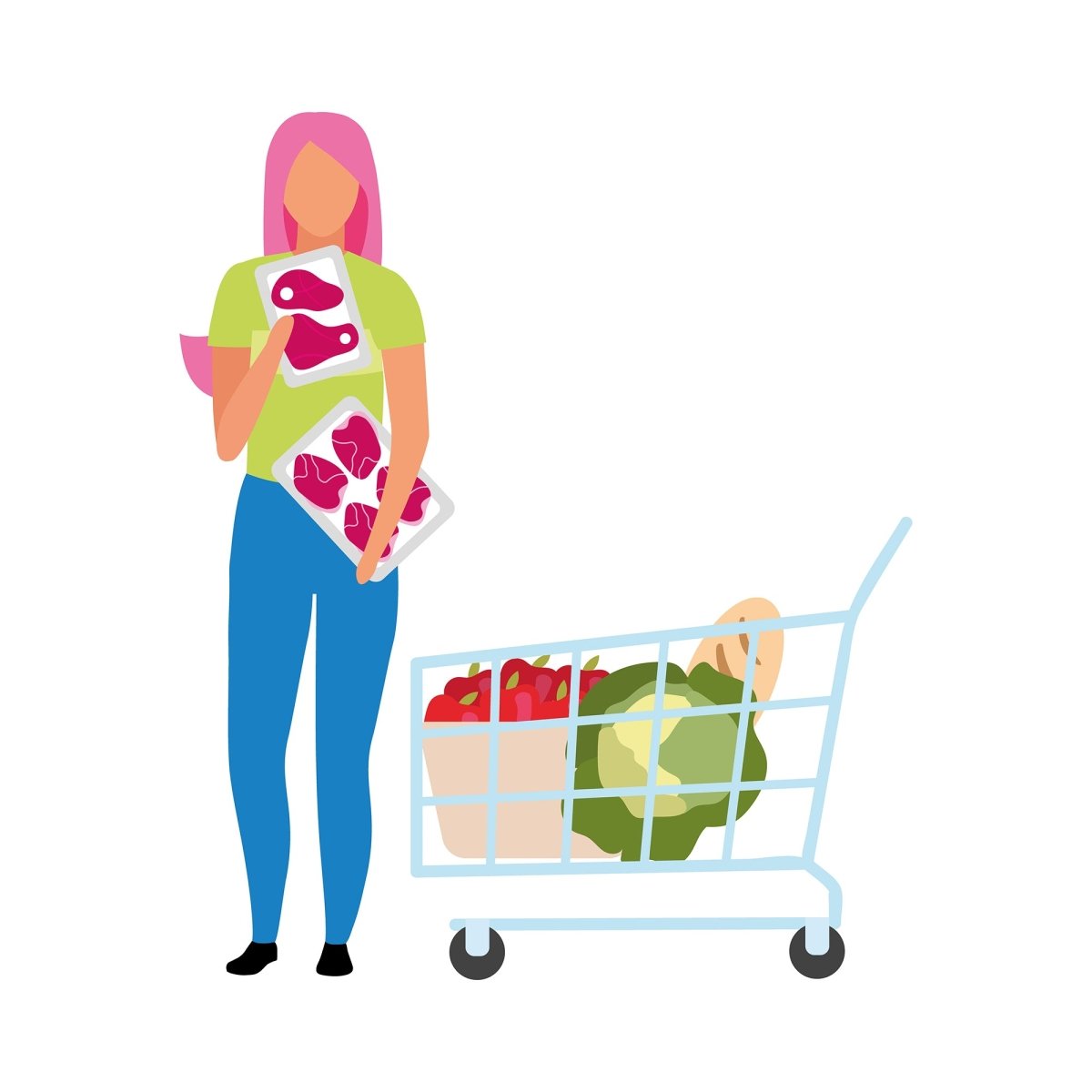 Online and store shopping flat illustrations set
