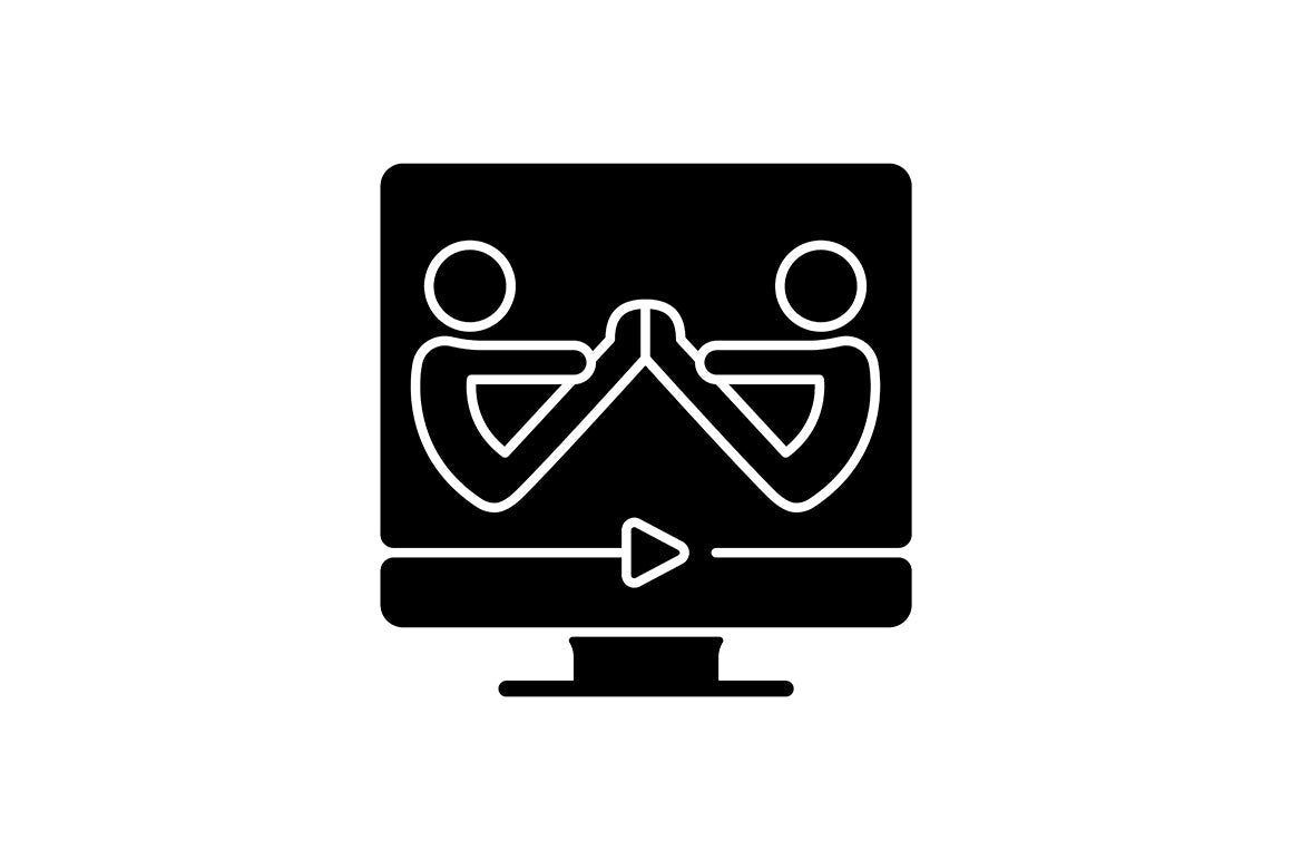 Online fitness apps possibilities black glyph icons set on white space.