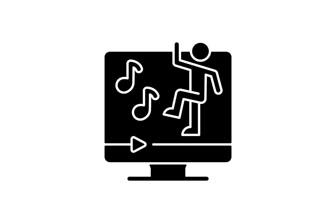 Online fitness apps possibilities black glyph icons set on white space.