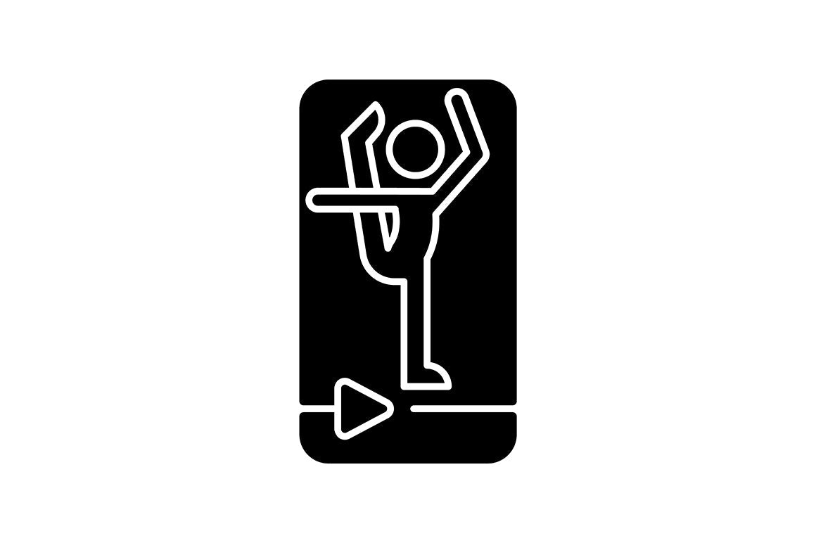 Online fitness apps possibilities black glyph icons set on white space.