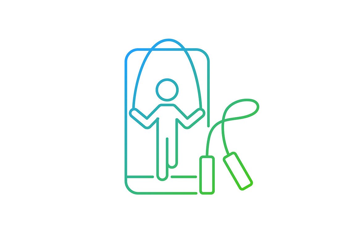 Online fitness apps possibilities gradient linear vector icons set