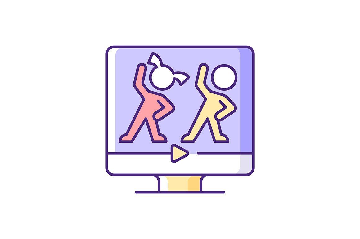 Online fitness apps possibilities RGB color icons set.