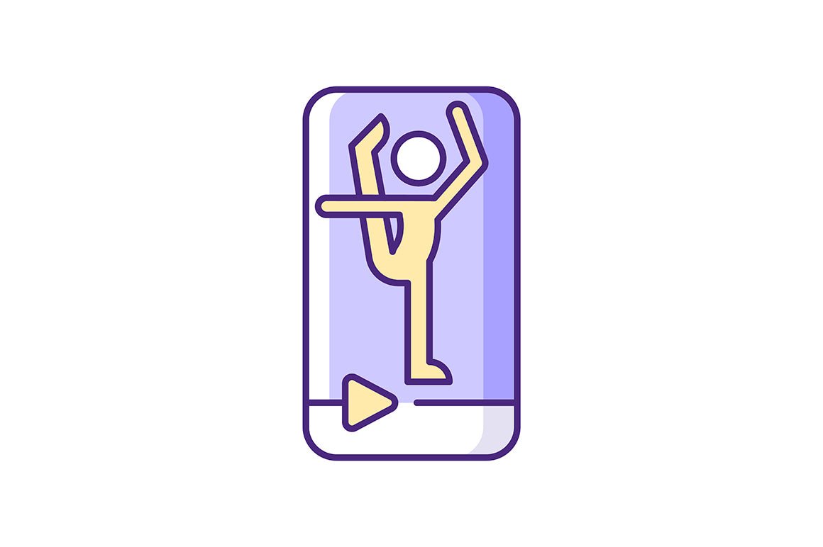 Online fitness apps possibilities RGB color icons set.