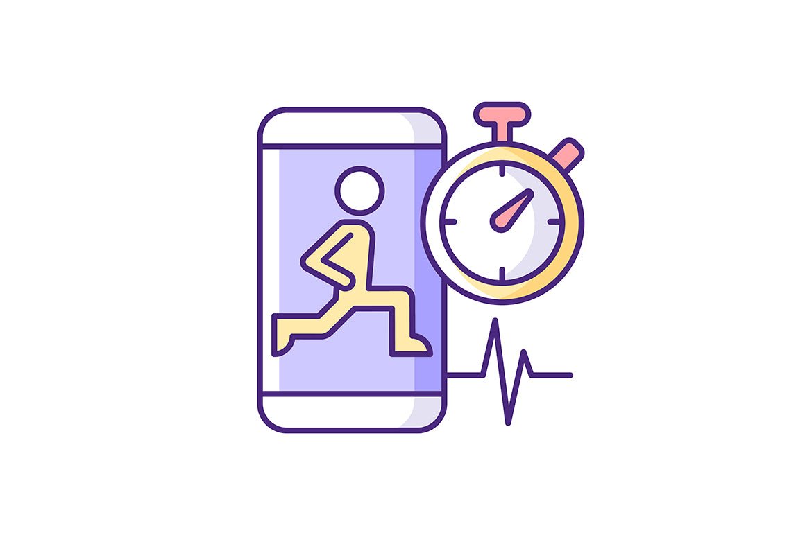 Online fitness apps possibilities RGB color icons set.