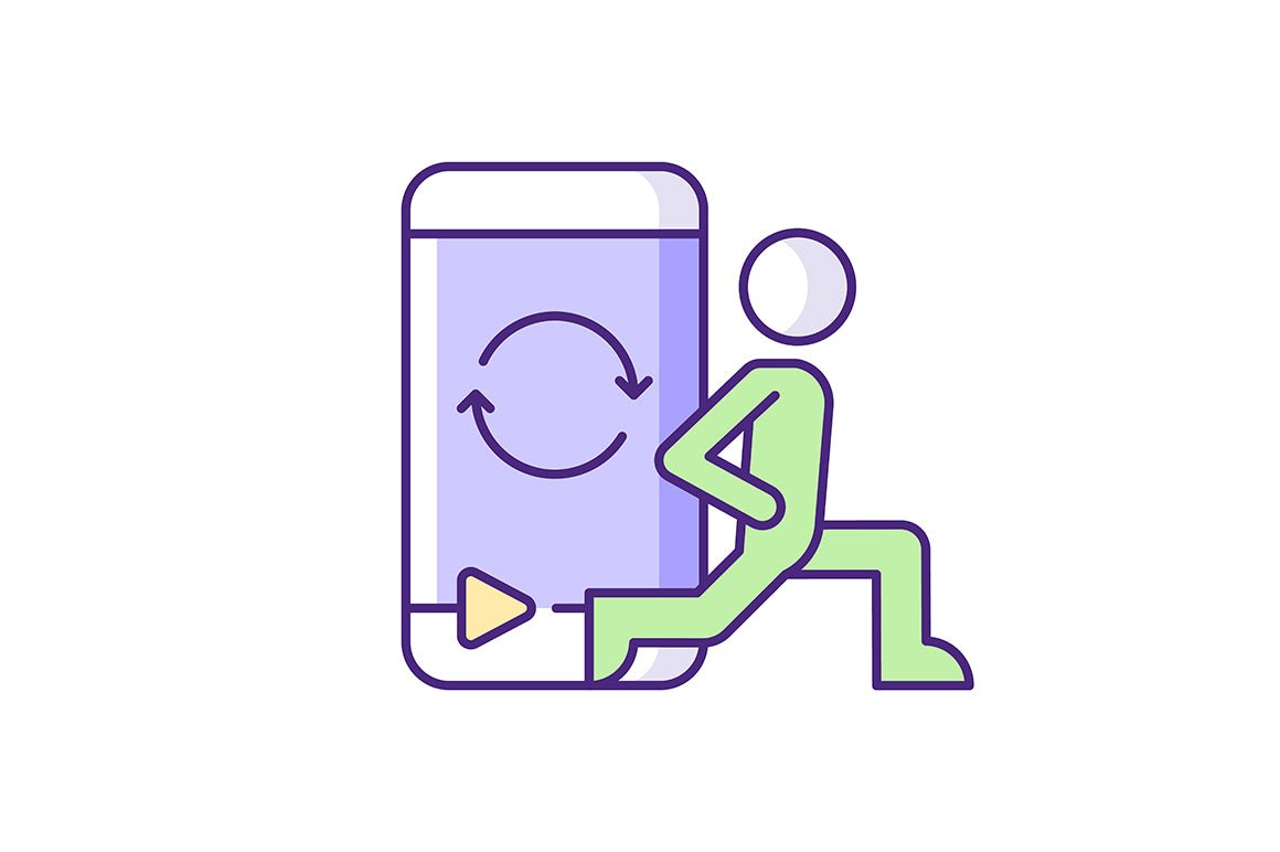 Online fitness apps possibilities RGB color icons set.