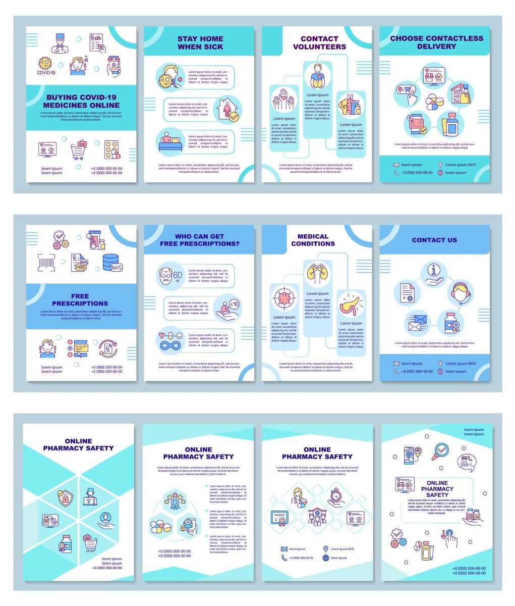 Online pharmacy safety brochure template set