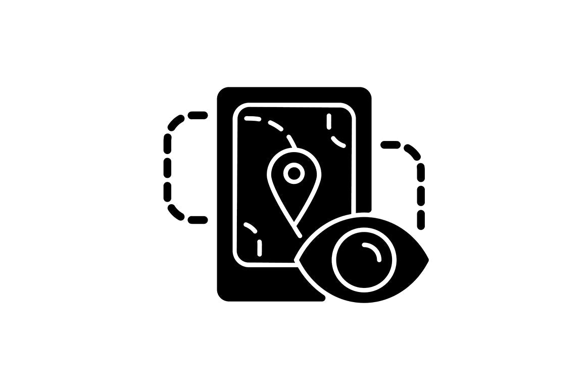 Online surveillance and censorship black glyph icons set on white space