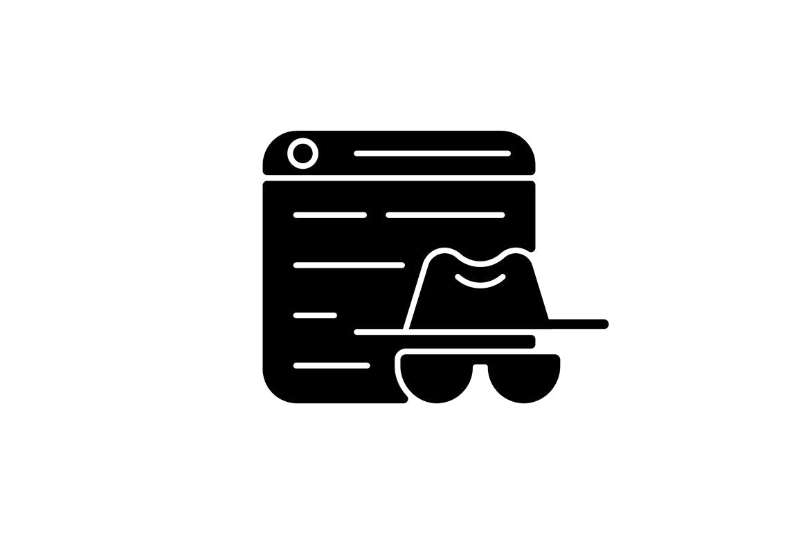 Online surveillance and censorship black glyph icons set on white space