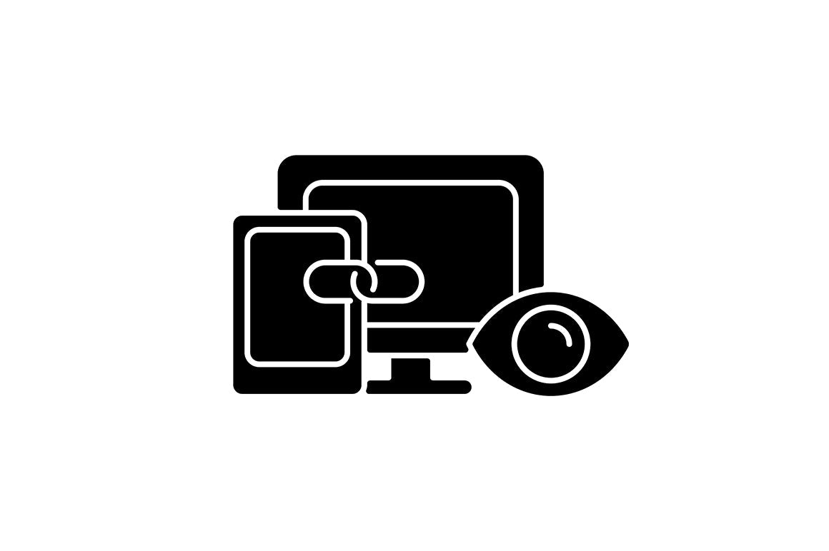 Online surveillance and censorship black glyph icons set on white space