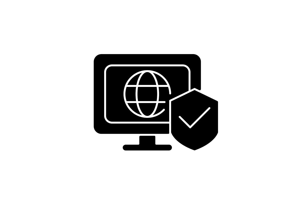 Online surveillance and censorship black glyph icons set on white space