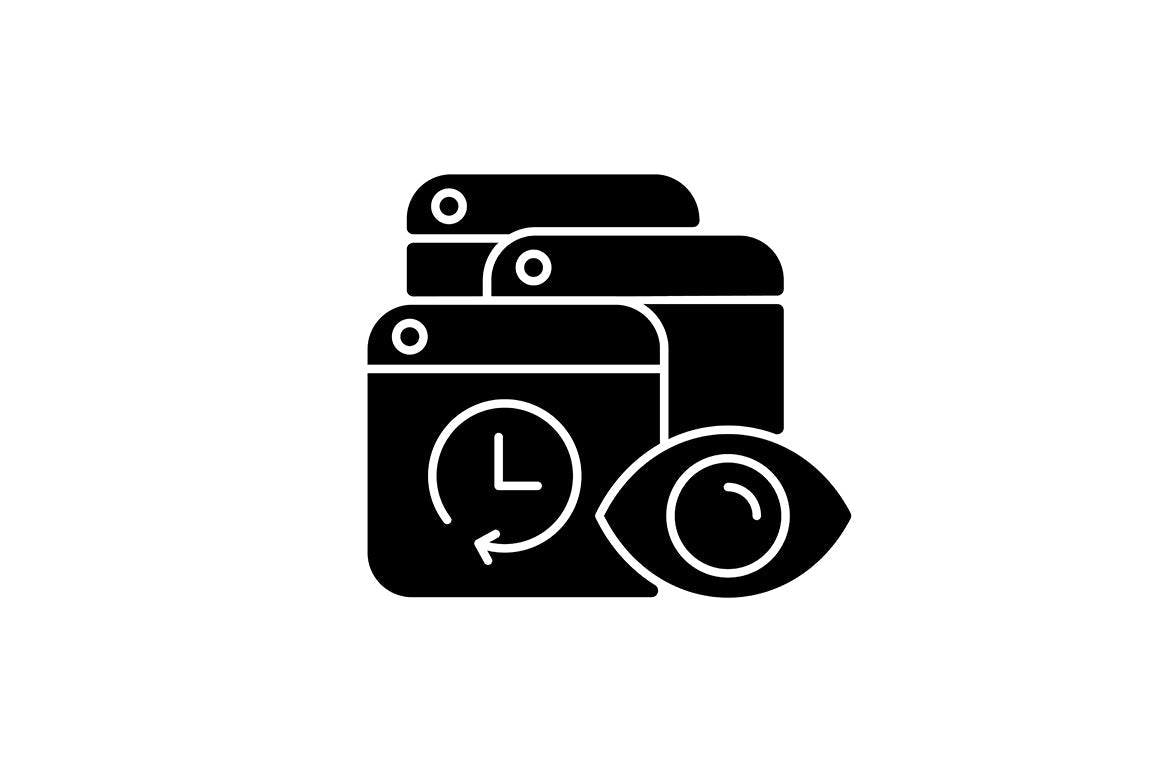 Online surveillance and censorship black glyph icons set on white space