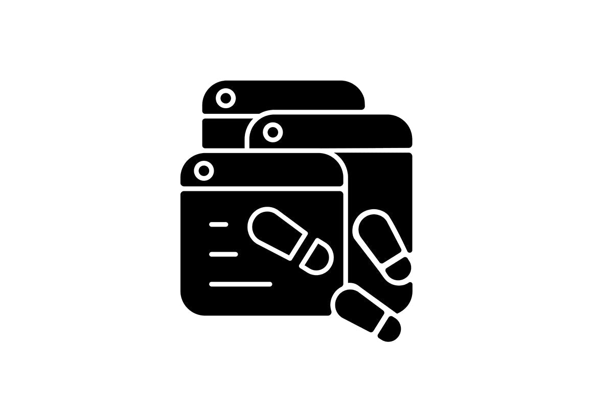 Online surveillance and censorship black glyph icons set on white space