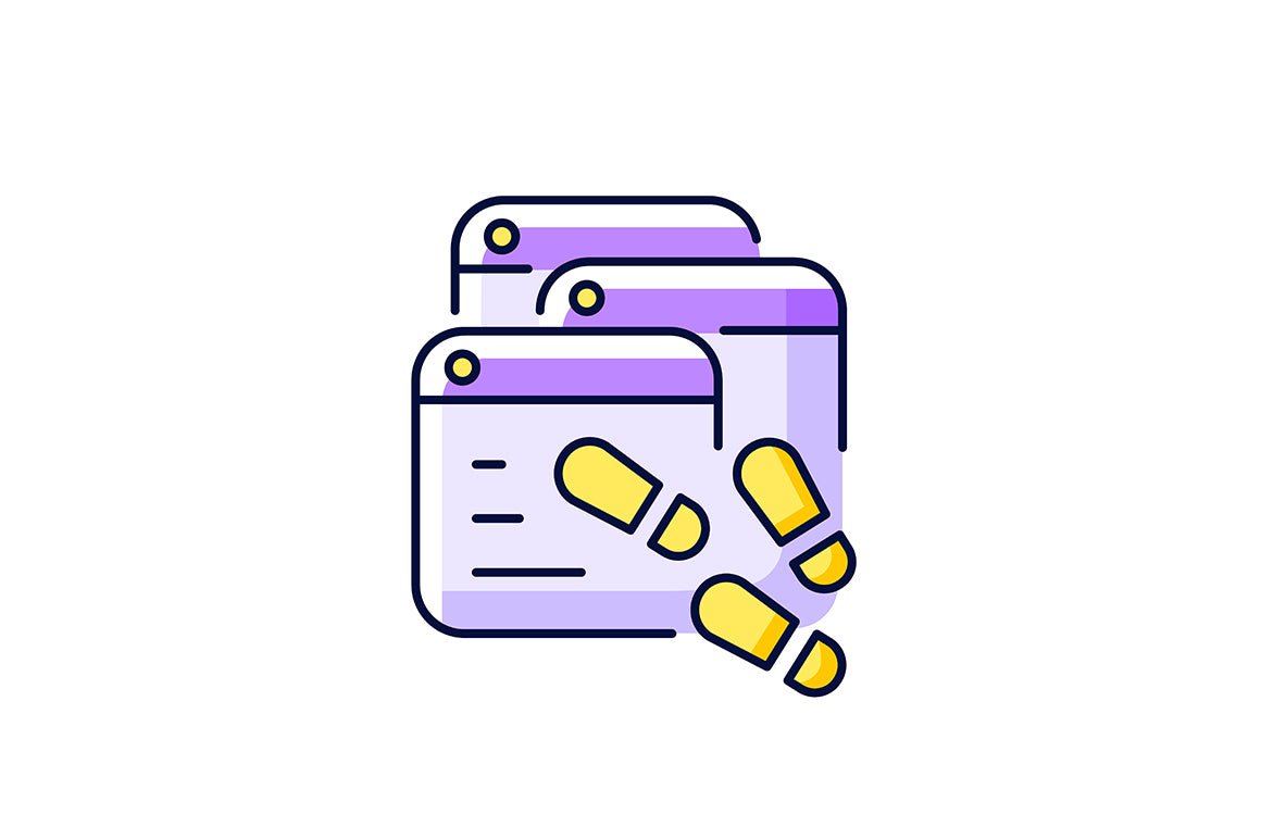 Online surveillance and censorship purple RGB color icons set