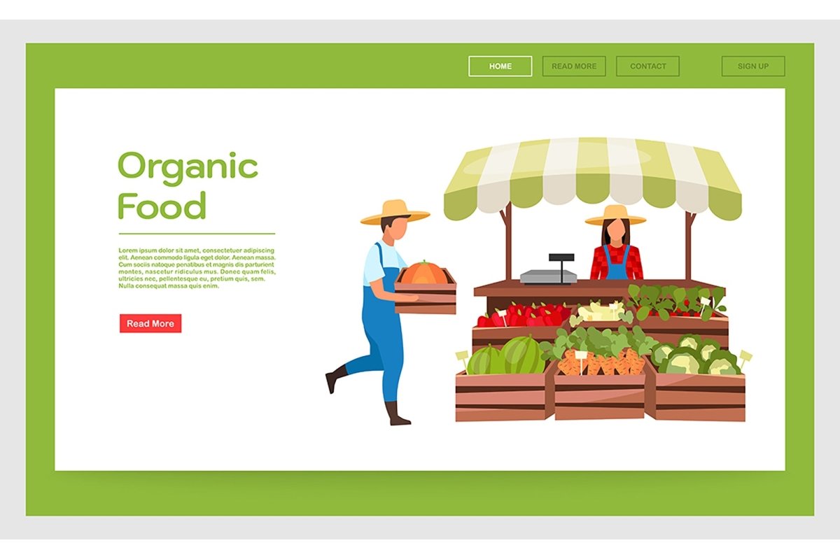 Organic food landing page vector template