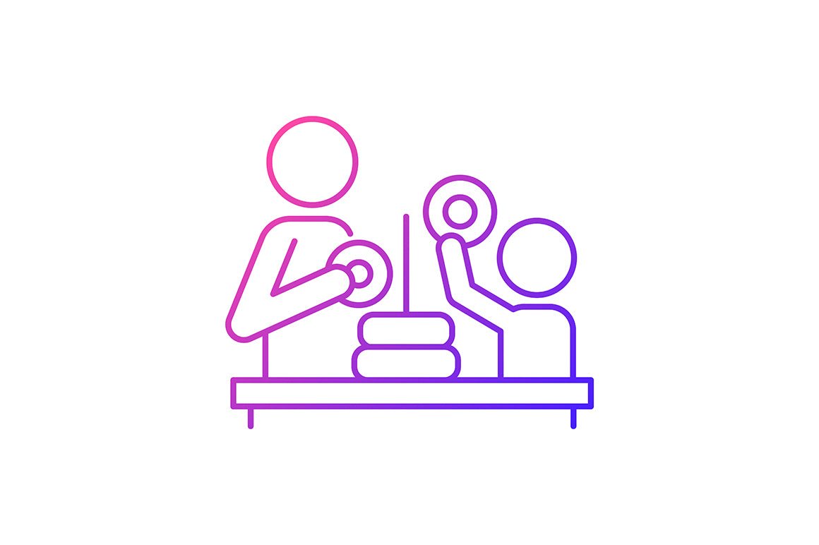 Parent and child interaction gradient icons set for dark and light mode