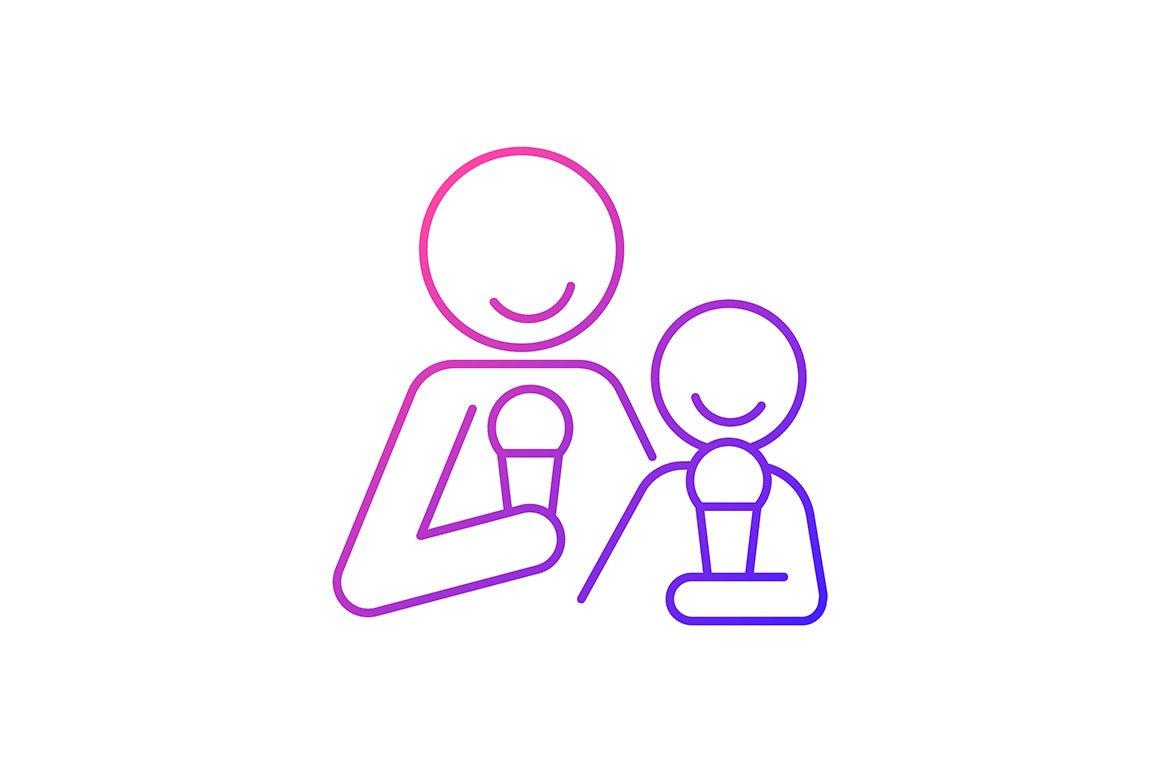 Parent and child interaction gradient icons set for dark and light mode