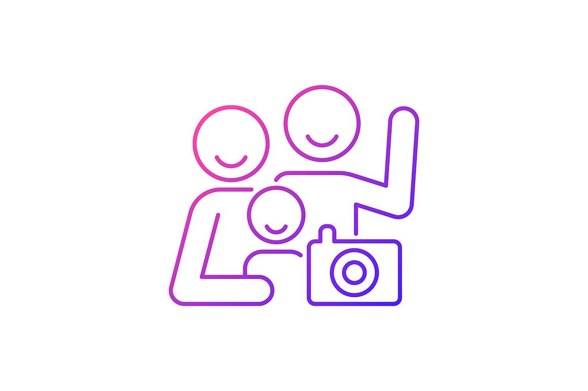 Parent and child interaction gradient icons set for dark and light mode