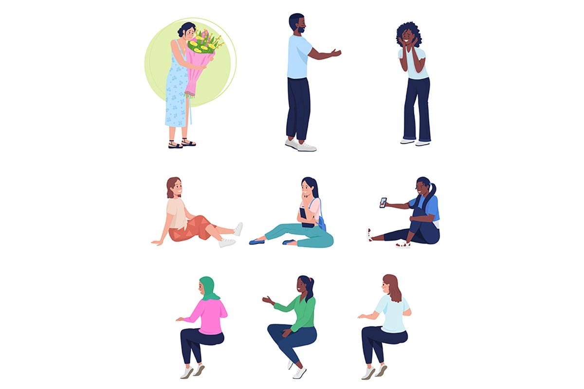 People in different poses color vector character set
