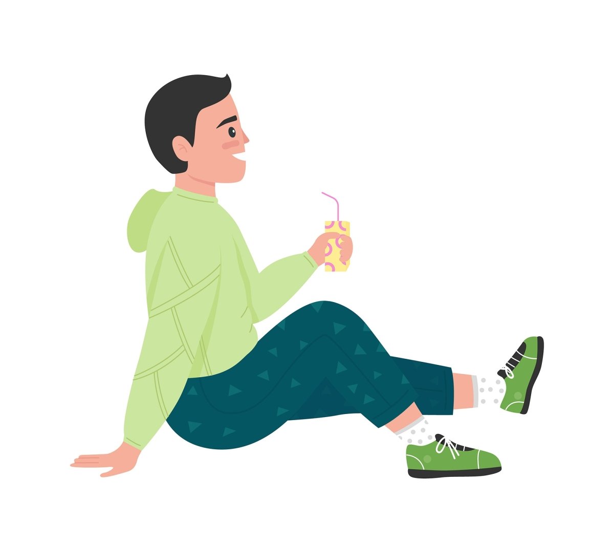 People relaxing outdoors flat color vector faceless characters set