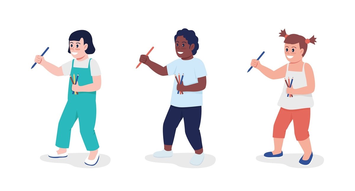 Playful children semi flat color vector character set