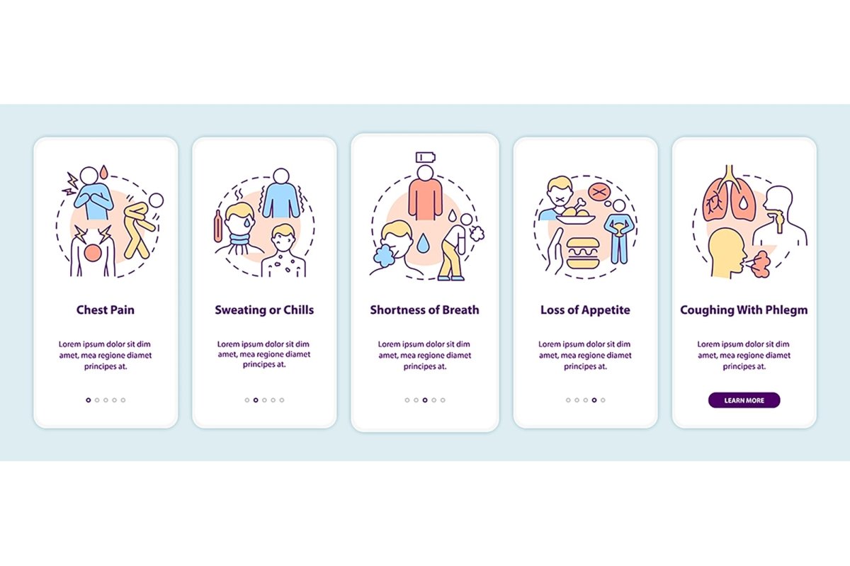 Pneumonia diagnosis onboarding mobile app page screen set