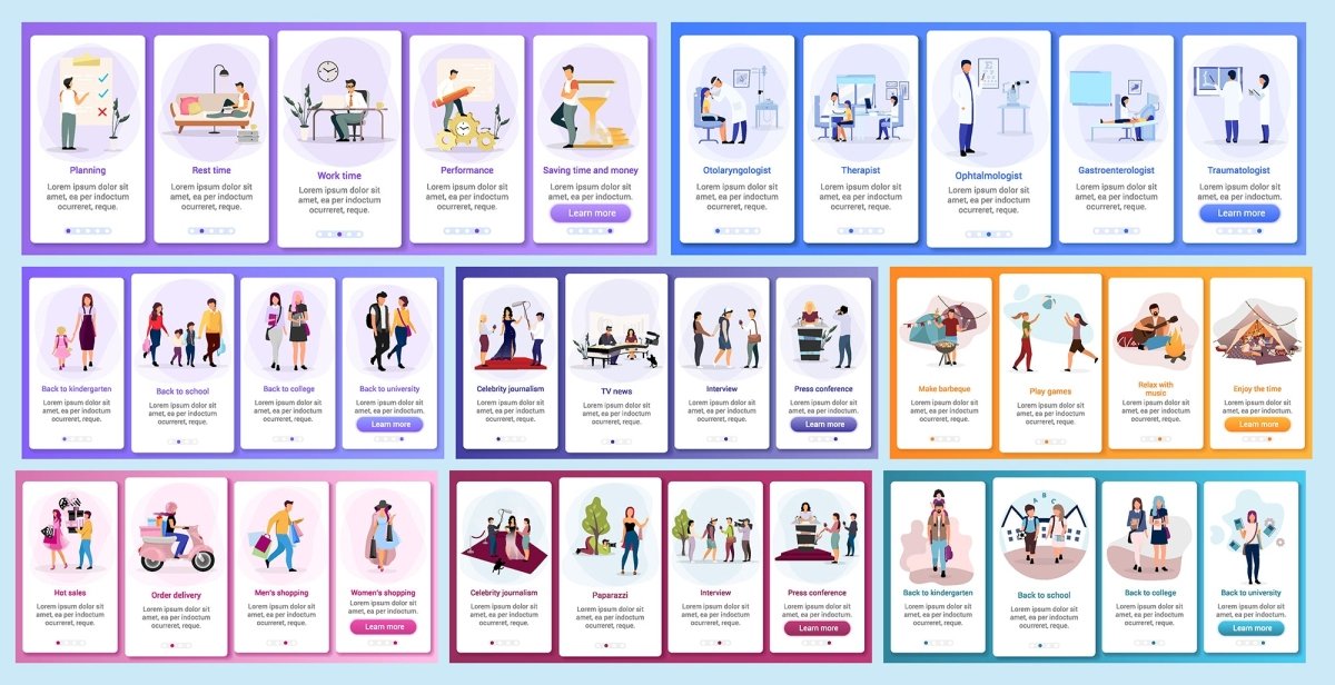 Popular topics onboarding mobile app screen vector template