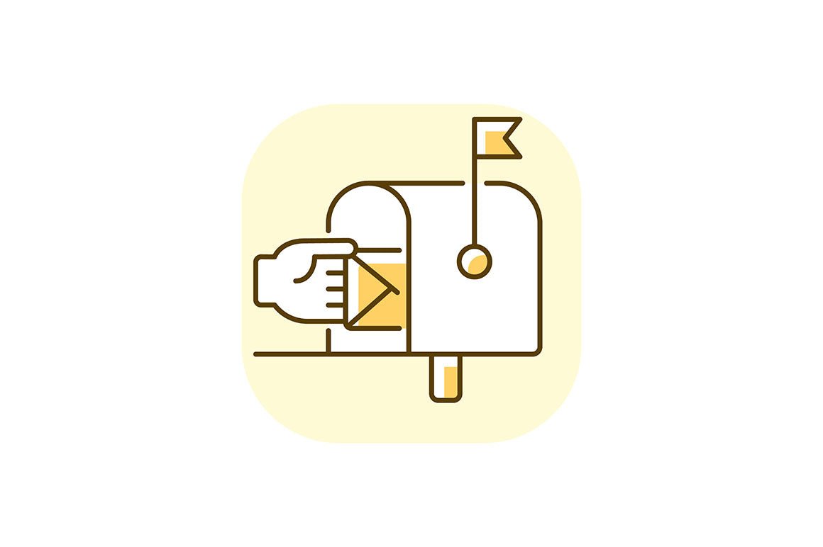 Postal services yellow RGB color icons set