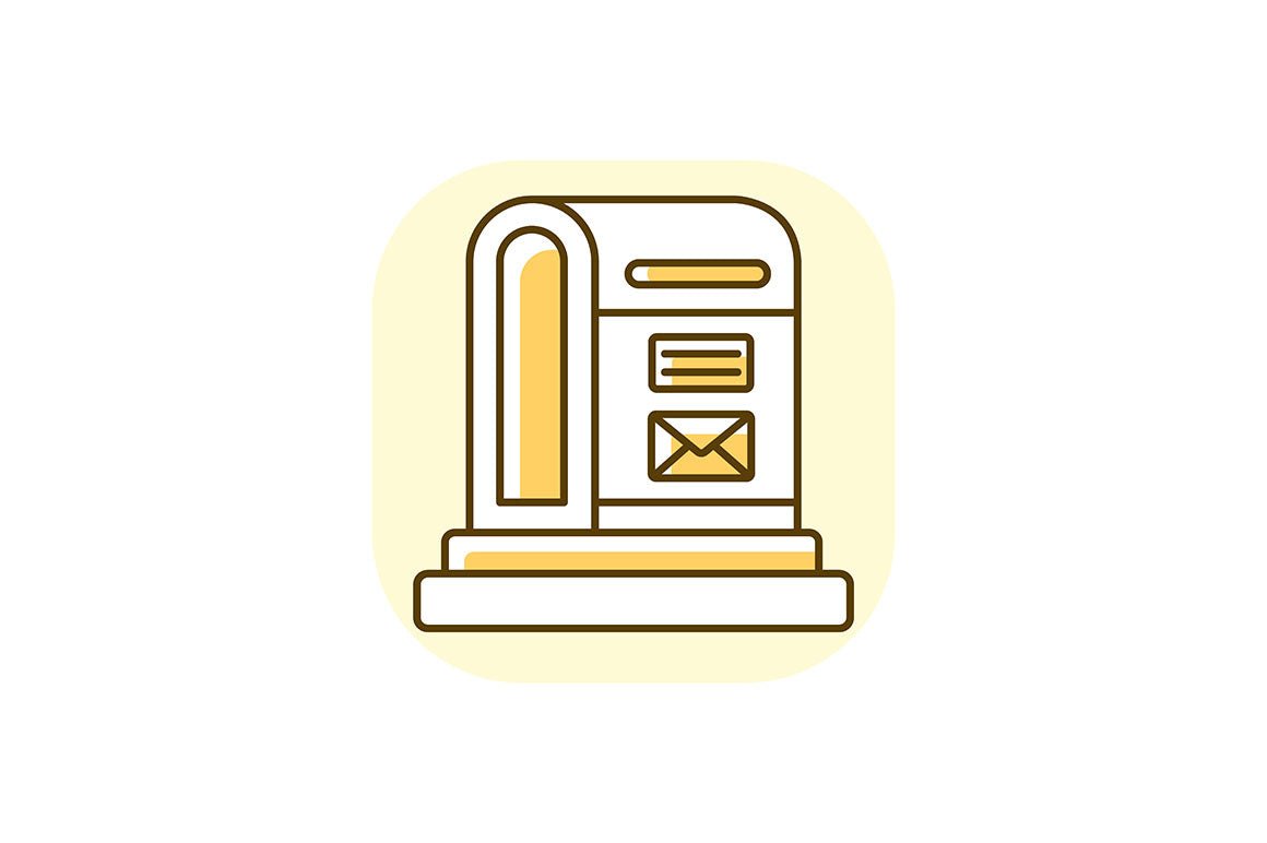 Postal services yellow RGB color icons set