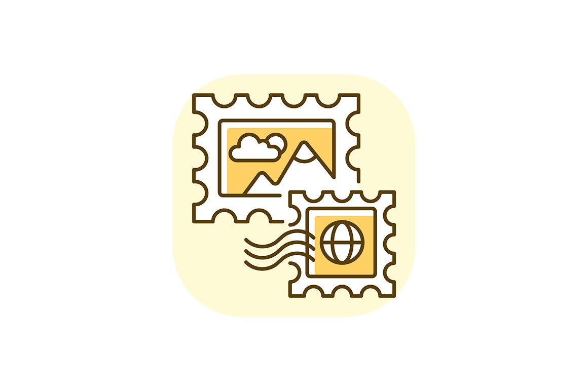 Postal services yellow RGB color icons set