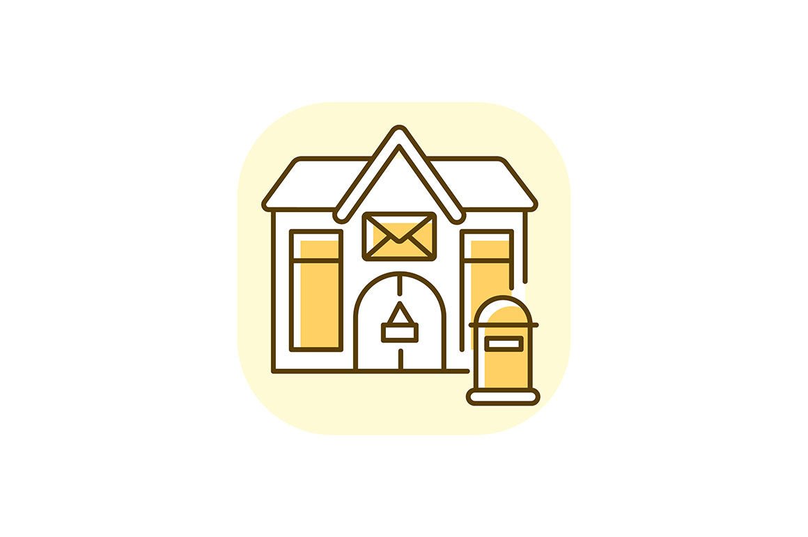 Postal services yellow RGB color icons set