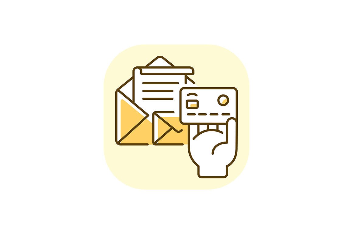 Postal services yellow RGB color icons set