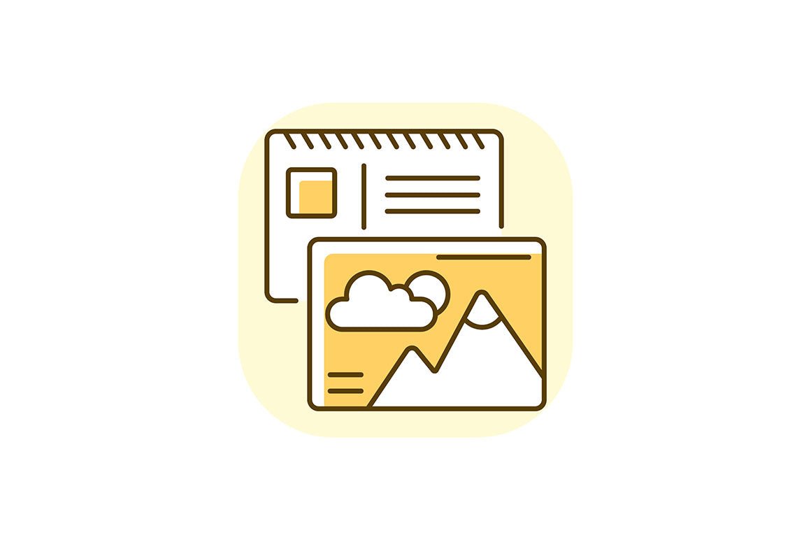 Postal services yellow RGB color icons set