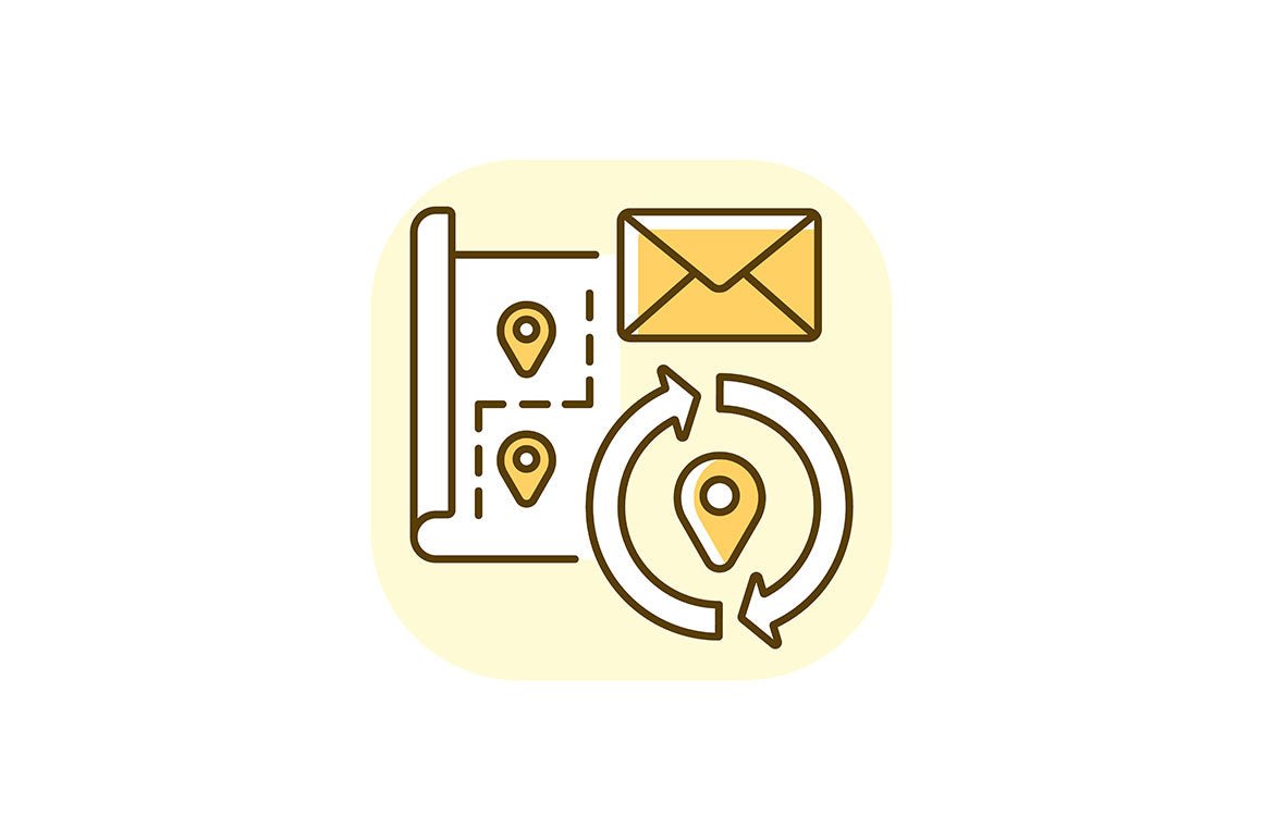 Postal services yellow RGB color icons set