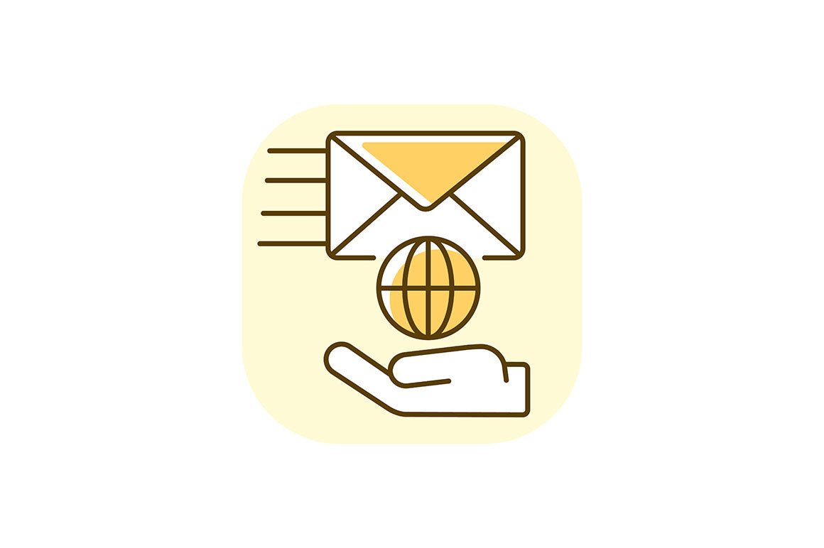 Postal services yellow RGB color icons set
