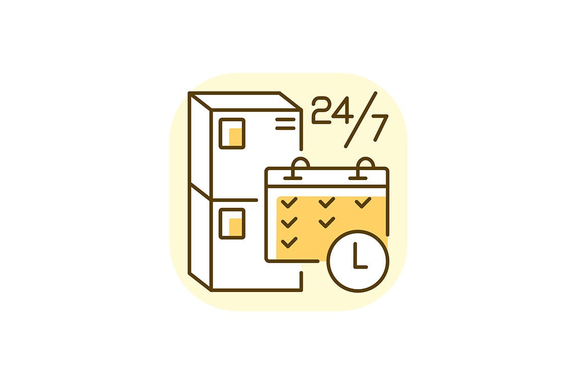 Postal services yellow RGB color icons set