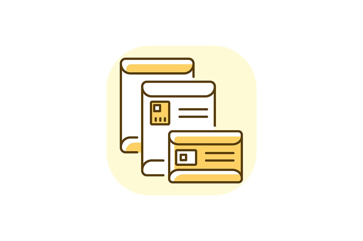 Postal services yellow RGB color icons set