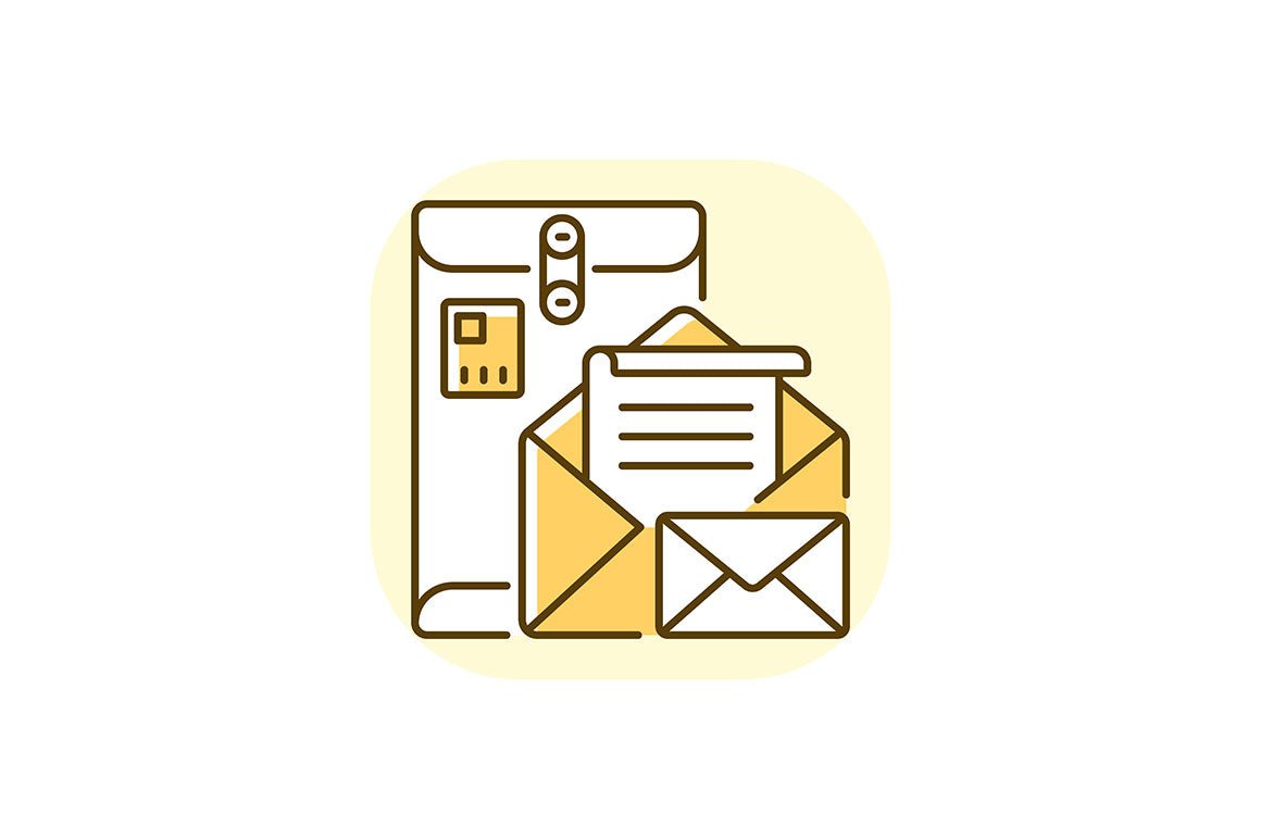 Postal services yellow RGB color icons set